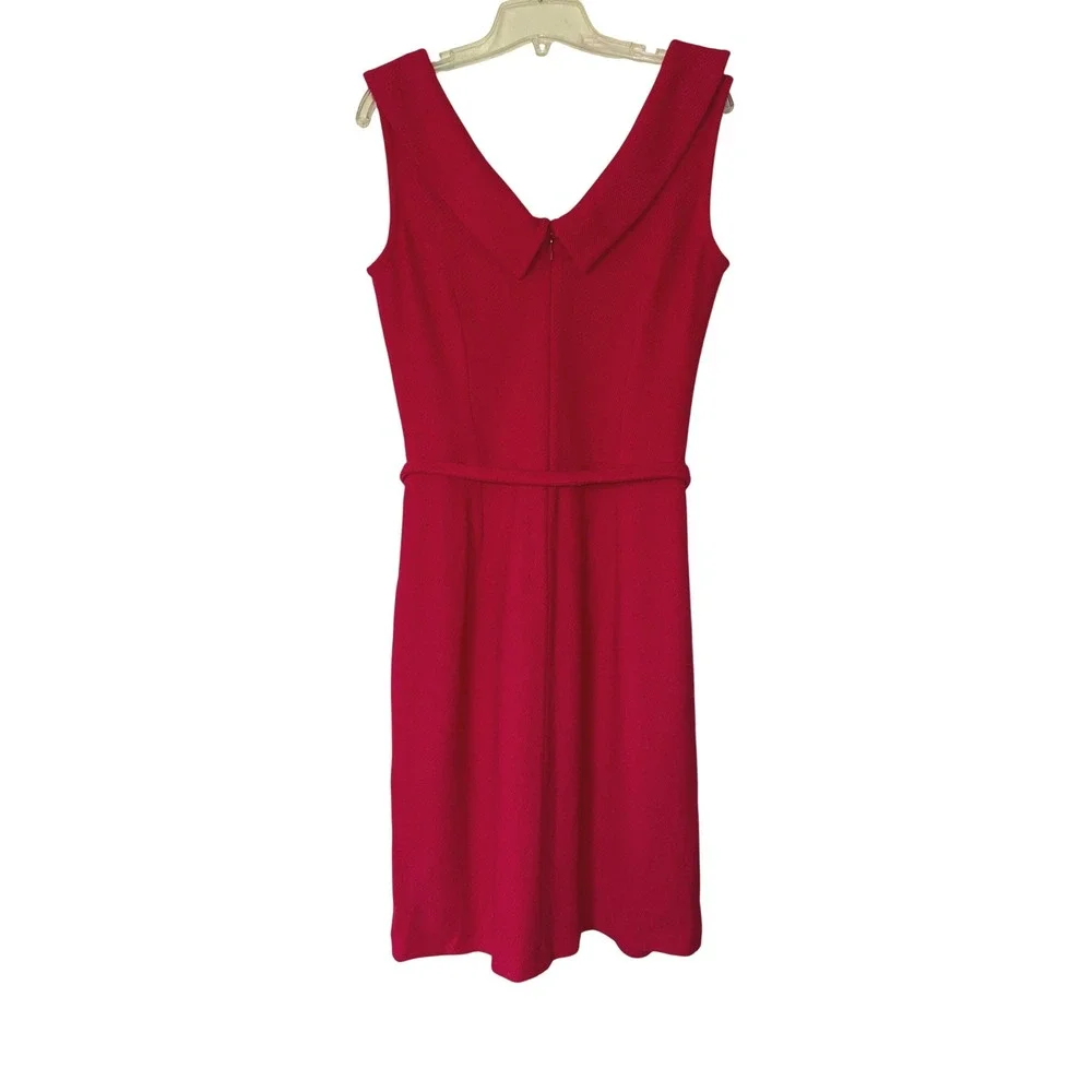 St John Collection Red Santana Knit Portrait Collar Belted Sheath Dress Size‎ 10